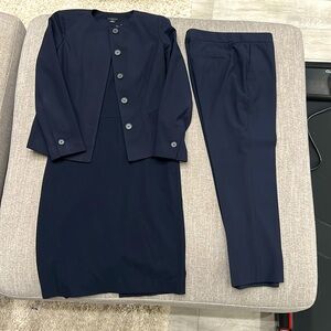 Ann Taylor 3 piece suit perfect navy jacket and dress (00P), pants (0P)